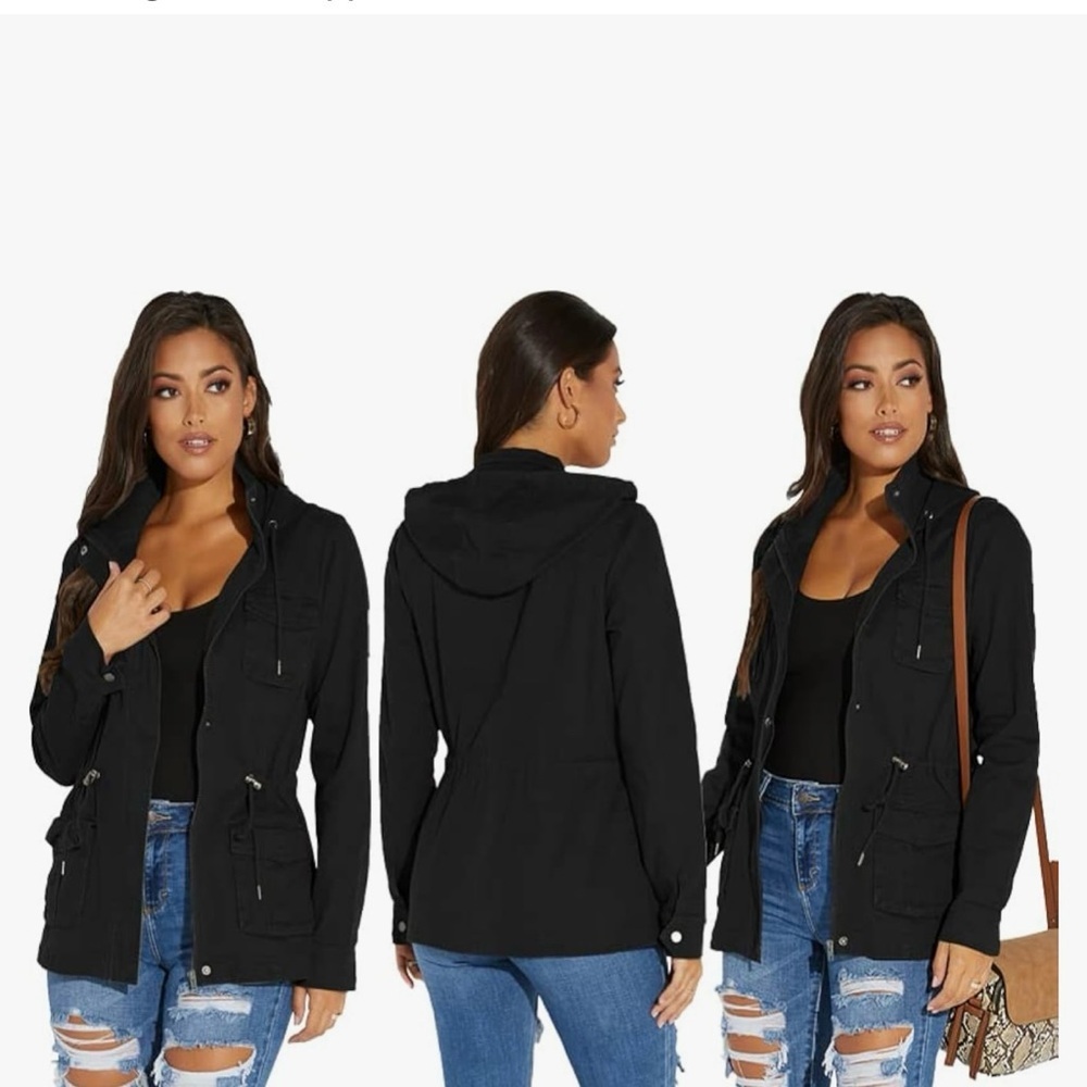 Black Hooded Jacket with Blue Ripped Jeans - Picture 4 of 4